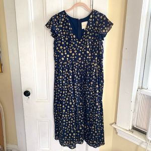 ModCloth Polka Dot Midi Holiday Dress - Navy Gold XL